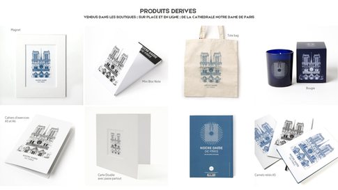 Produits vendus dans la cathédrale Notre Dame de Paris avec les illustrations de Marie Perrot Durand