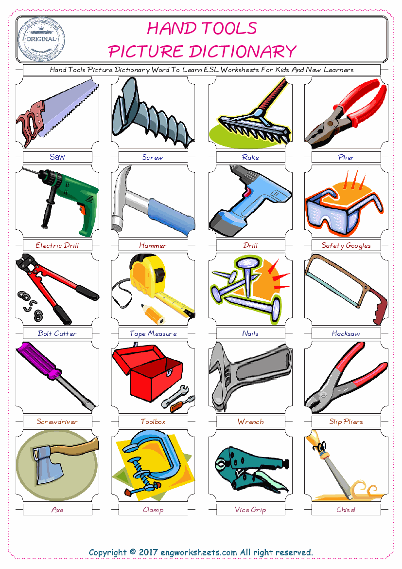 1 Hand Tools Picture Dictionary Word To 