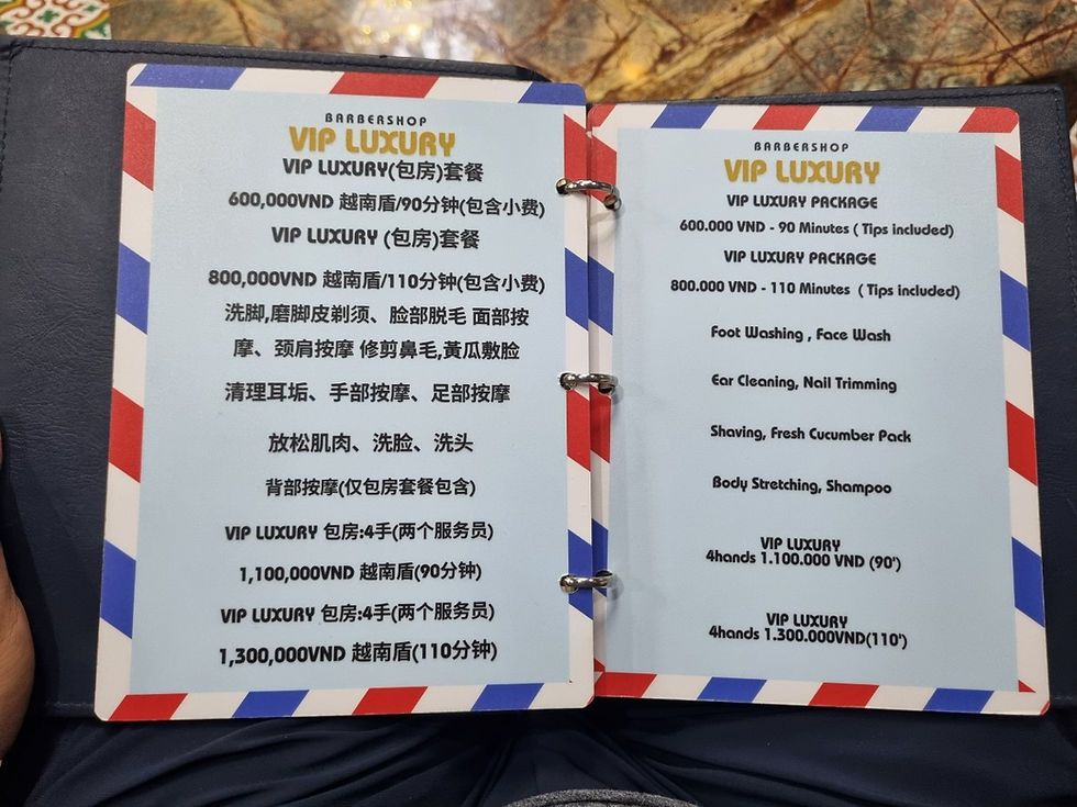 District 1, Ben Thanh Market VIP LUXURY Barbershop, Menu(1)