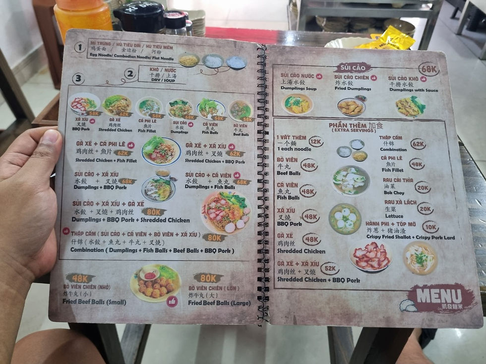 호치민 맛집 1군 벤탄시장 로컬 완탕면 Khai Phat Mi Gia, 메뉴(1)