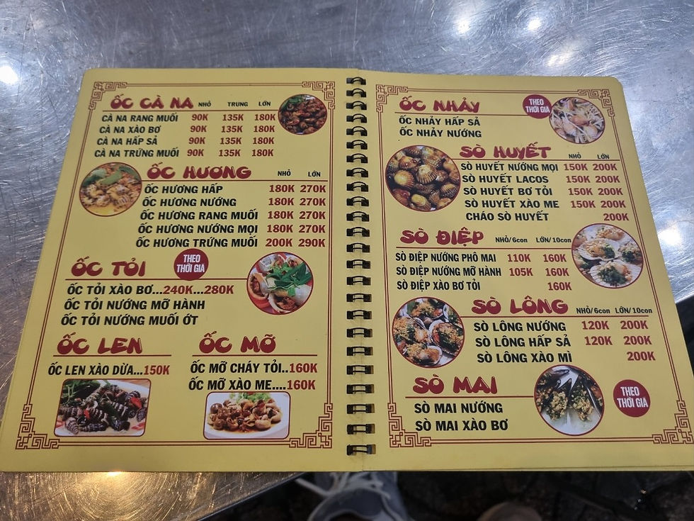 호치민 로컬 맛집 3군 해산물 전문점 Nga's Seafood Restaurant, 메뉴(1)