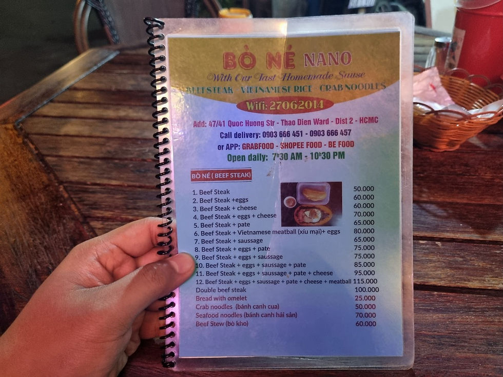 호치민 맛집 2군 타오디엔 베트남식 스테이크 전문점 BO NE NANO, 메뉴(1)