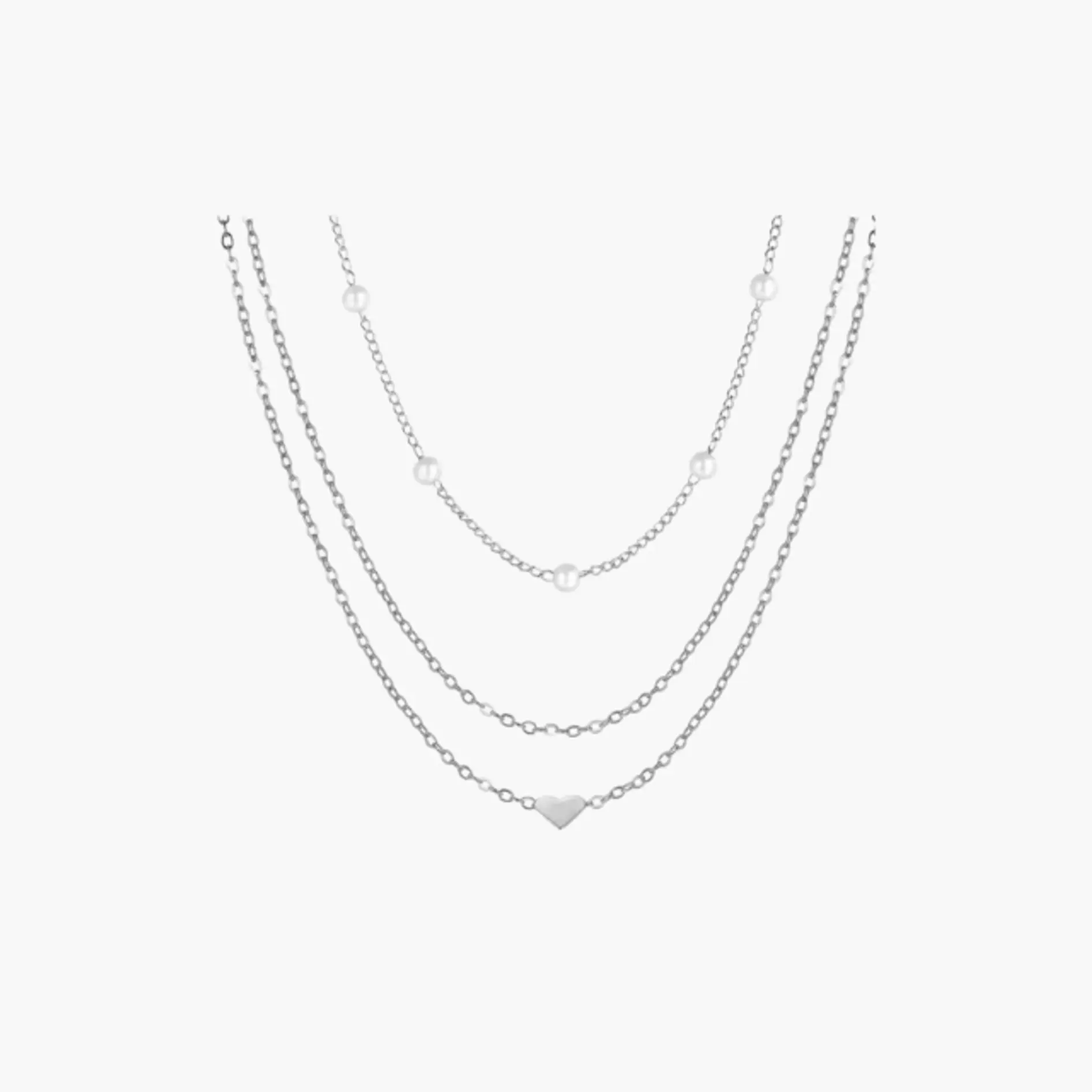 Colar Multicamadas de Pérolas e Coração