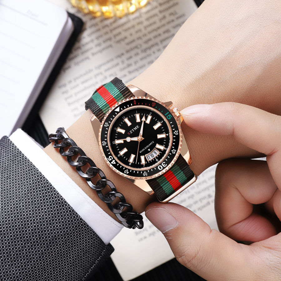Miniatura: Relógio de Quartzo Masculino com Pulseira de Nylon e Função de Luz Noturna
