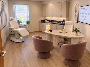 Modern minimalist cardiology clinic interior.
