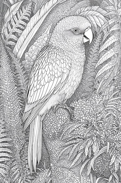 _Intricate contour line art illustration of a large, detailed Kakapo parrot (Какапо) perch
