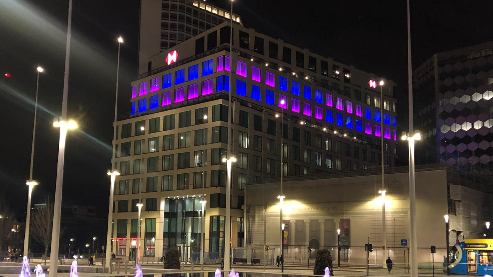Building in birmingham lit up honouring baby loss awareness week 