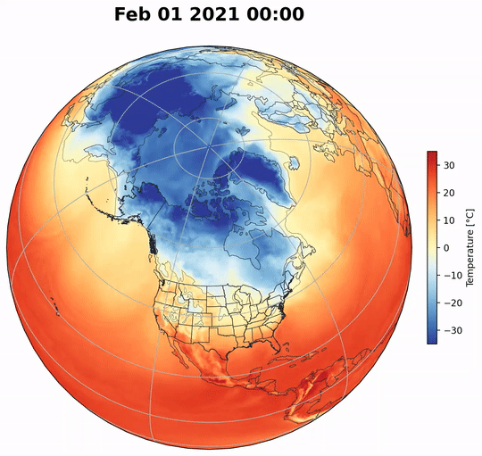 Timelapse of temperatures across North America