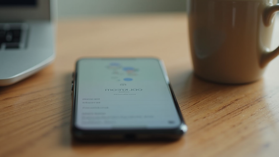 Close-up view of a smartphone displaying a mindfulness app on a wooden desk