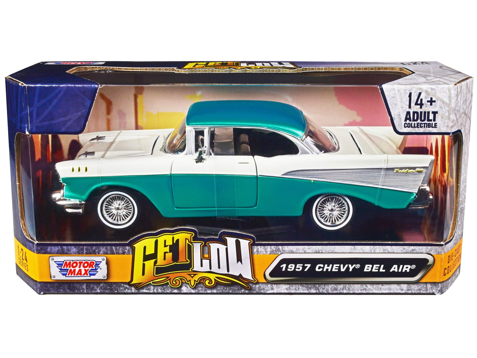 1957 Chevrolet Bel Air Lowrider Turquoise Metallic and White "Get Low"
