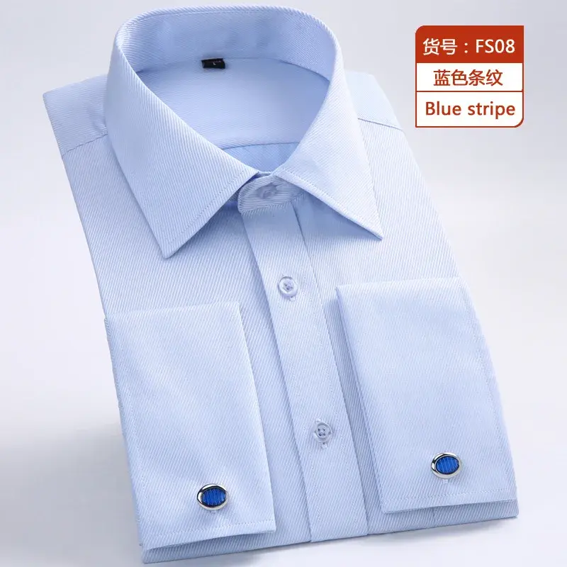Thumbnail: Men's French Cuff Dress Shirt White Long Sleeve Formal  Shirts Regular Fit