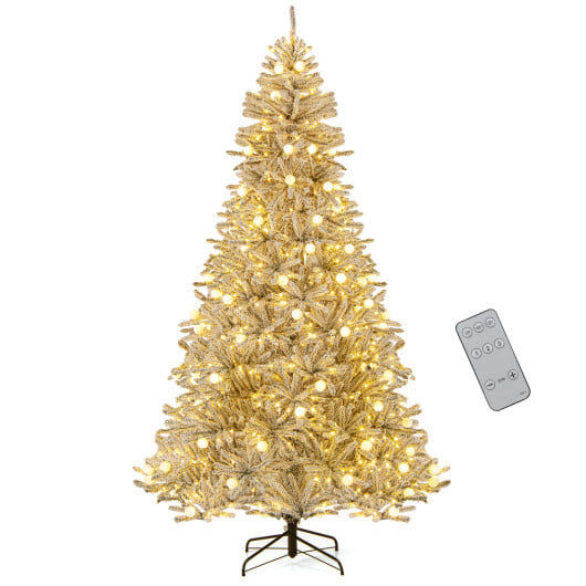 8 Feet Snow-flocked Artificial Christmas Tree Pre-lit Hinged
