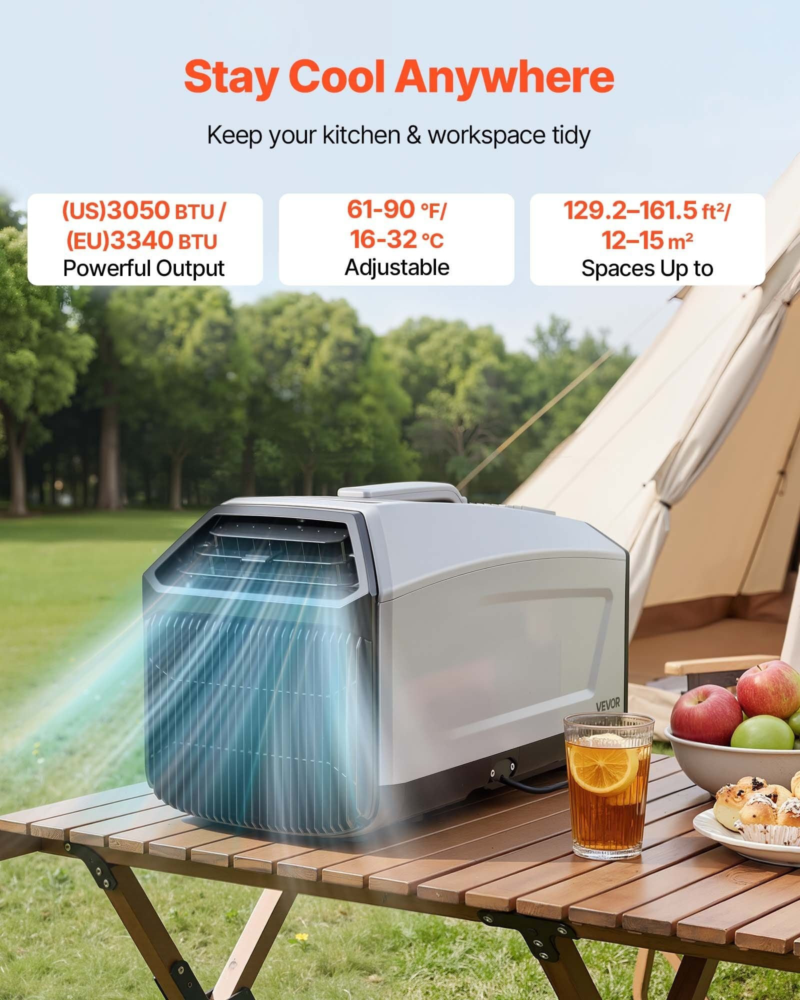 Portable Camping Air Conditioner 3050 BTU, Tent AC Unit with Hose