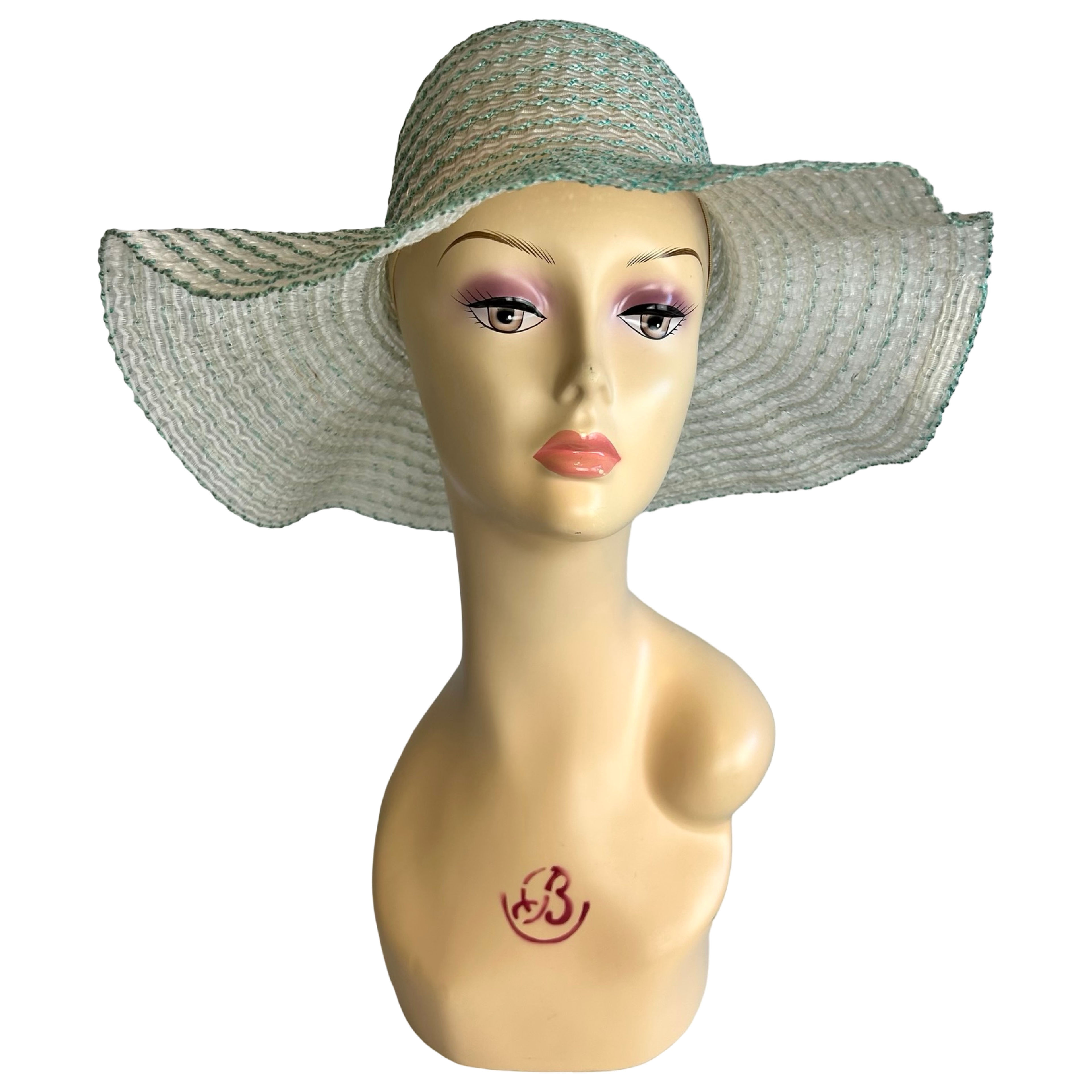 Vintage 60s Aqua & White Psychedelic Resort Summer Hat