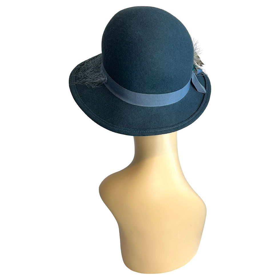 Thumbnail: Vintage 1970s M'sieu Leon Montreal Teal Blue Wool Felt Cloche Hat