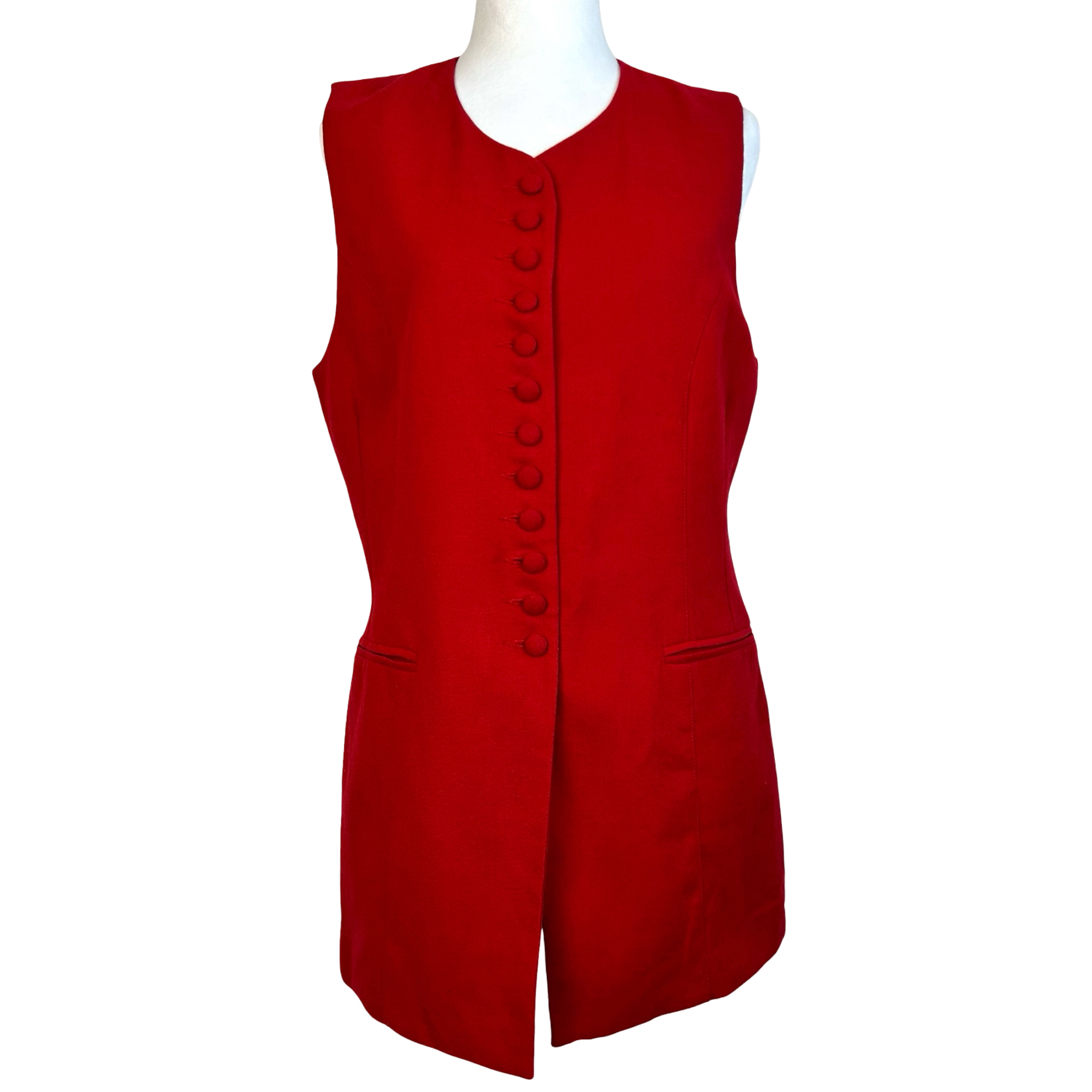 Vintage 90s Braemar by Jeremy Scott Pure Wool Red Longline Tunic Vest