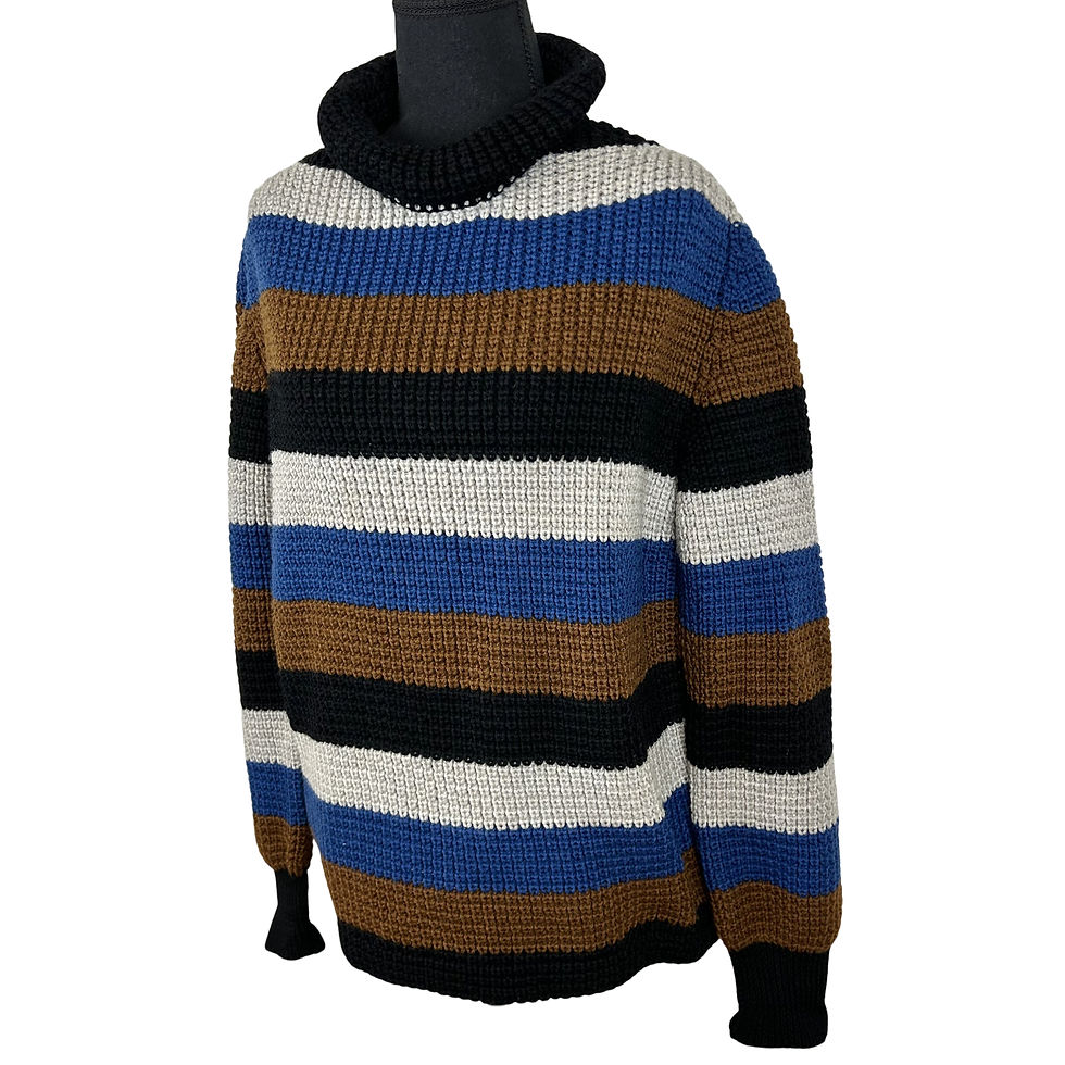 Thumbnail: Vintage 50s Jaeger Rare Knit Pure Wool Striped Turtleneck Sweater
