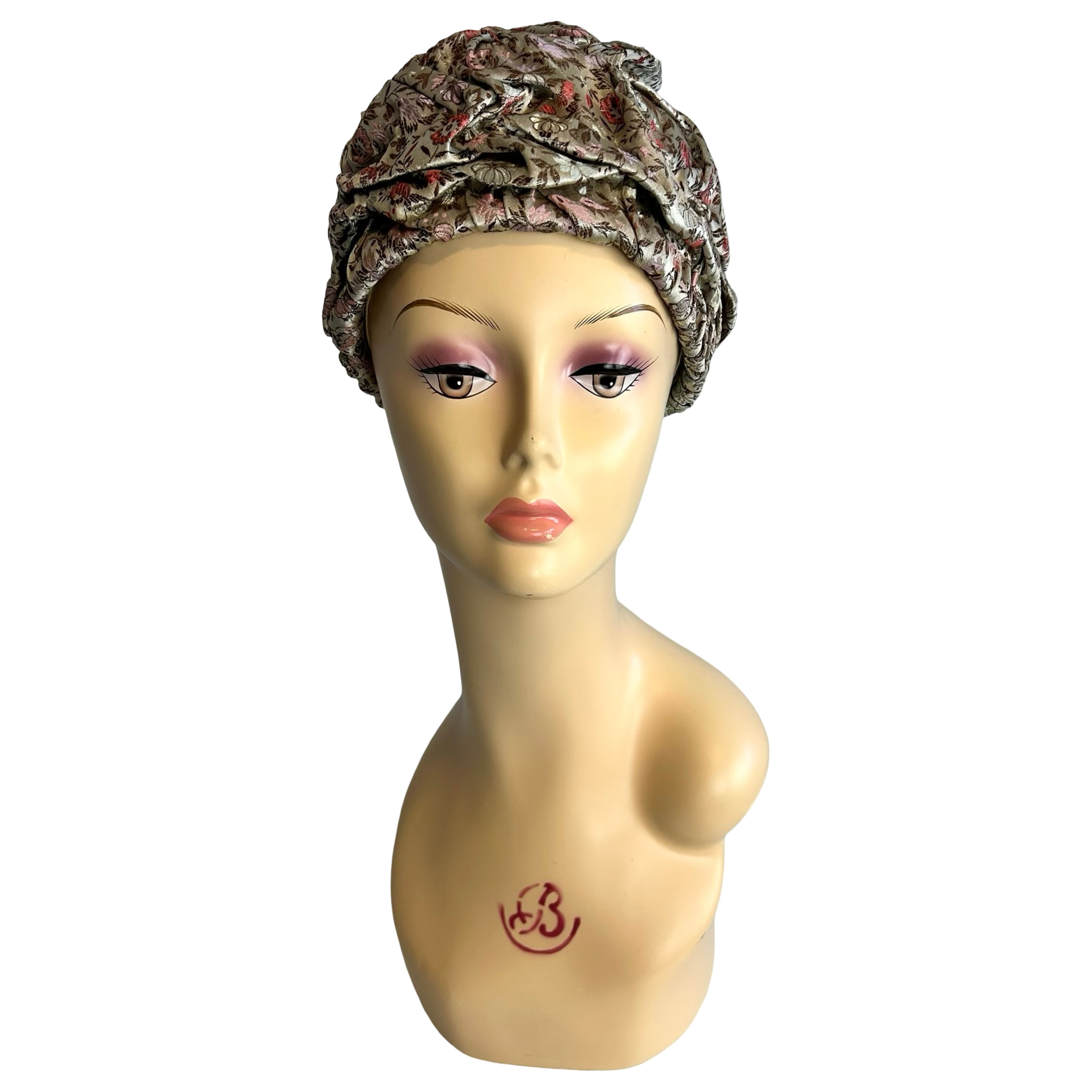 Vintage 60s Nadelle Montreal Metallic Floral Brocade Turban Toque Hat