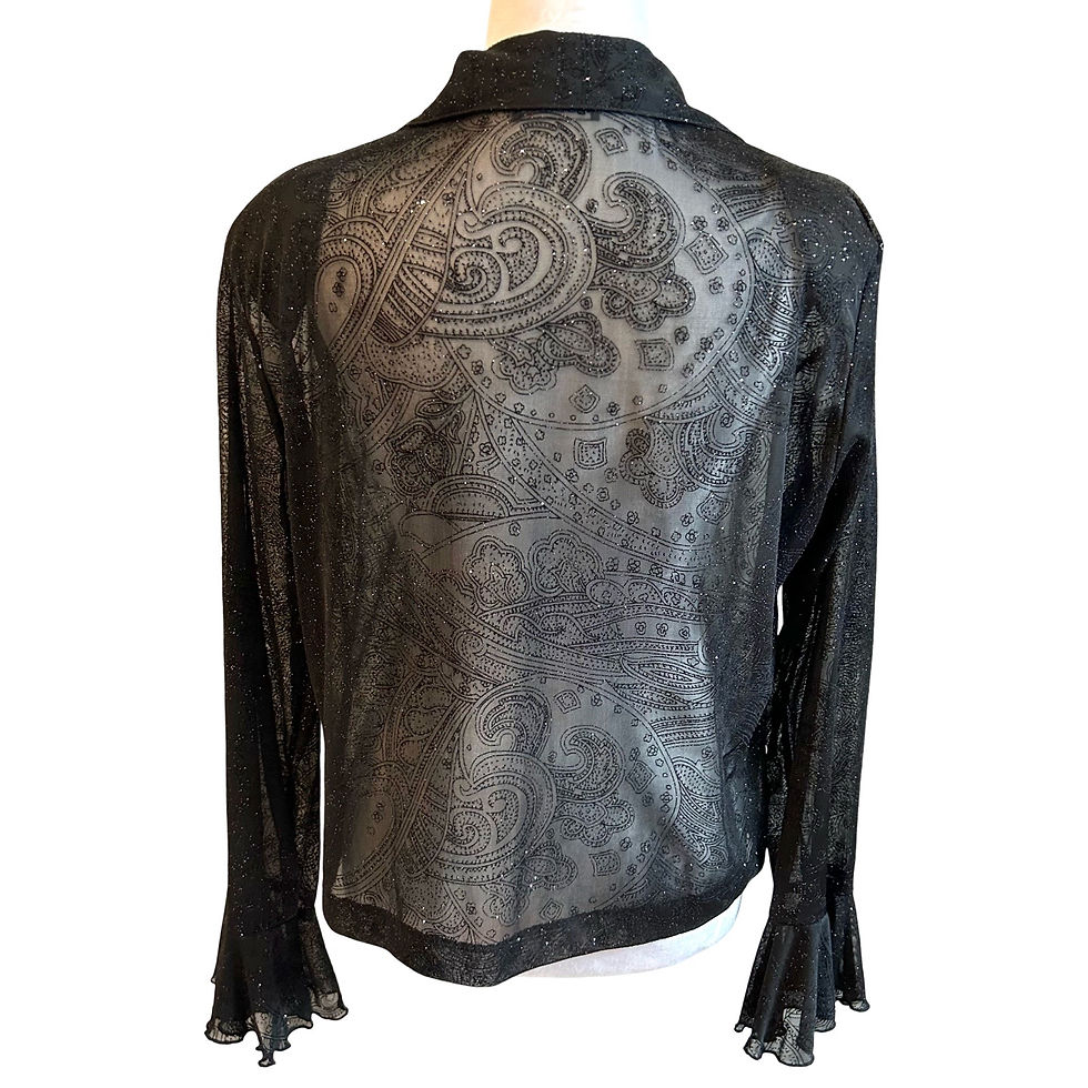 Thumbnail: Vintage 80s-90s Poet Sleeve Black Shimmer Blouse by Scorpio 