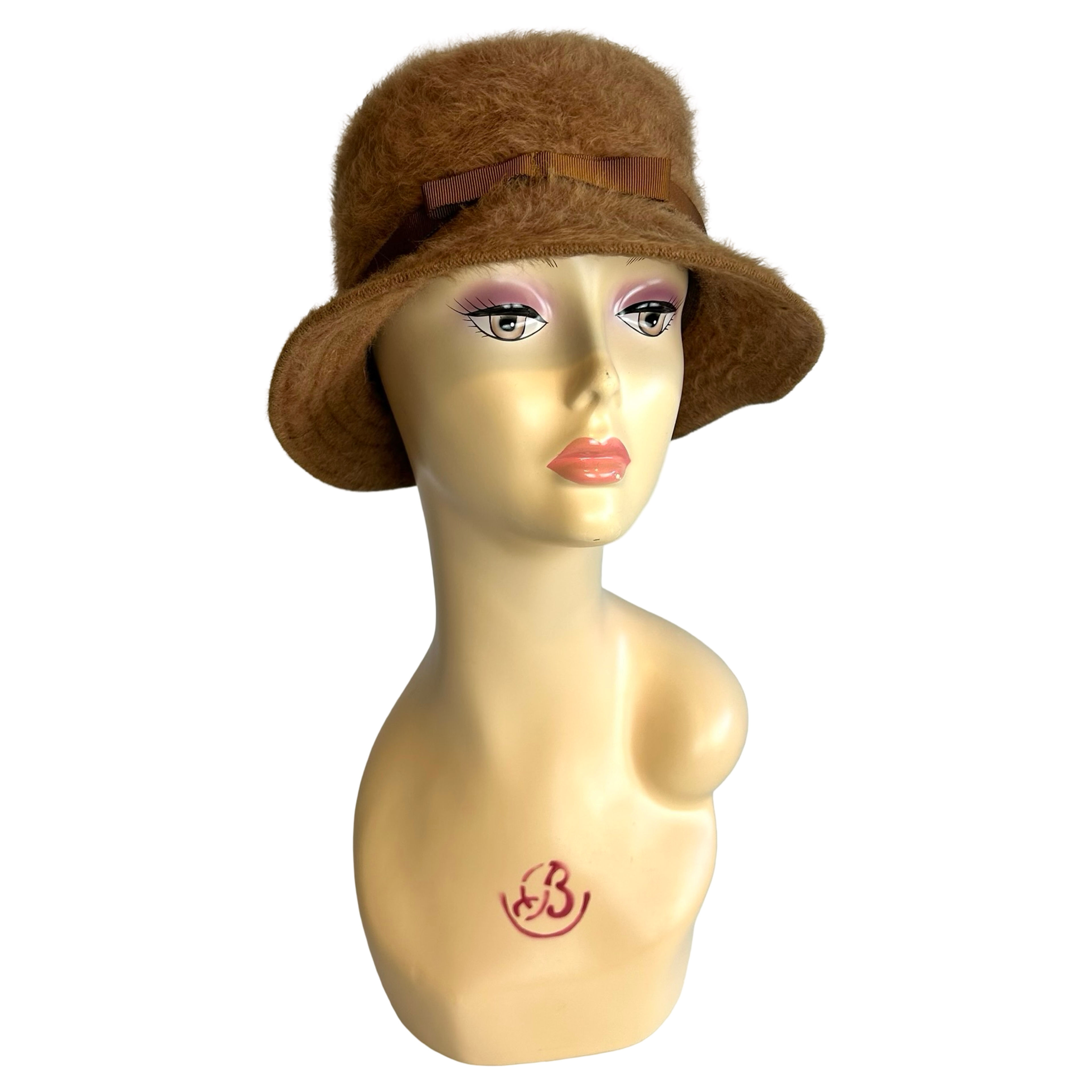 Vintage 80s Kangol Angora Wool Caramel Brown Cloche Bucket Hat