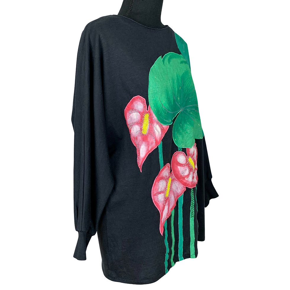 Thumbnail: Vintage 80s Bonnie Boerer & Company Black Floral Beaded Top