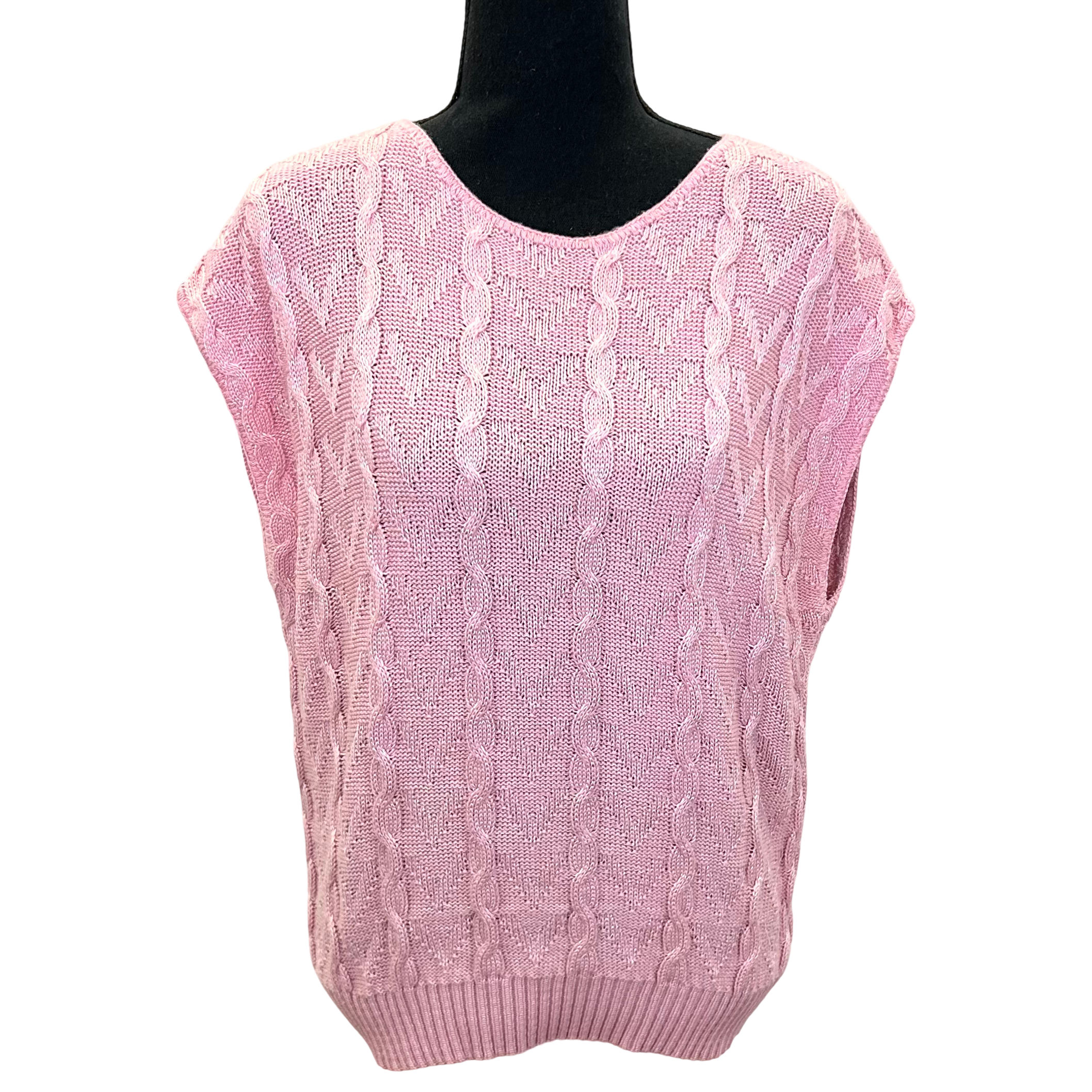 Vintage 70s-80s Pink Cable Knit Cap Sleeve Top