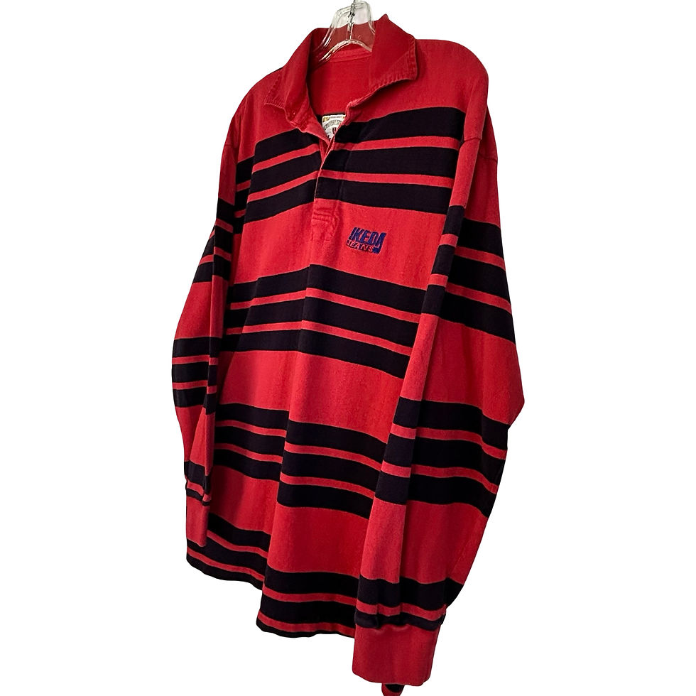 Thumbnail: Vintage 90s Ikeda Red & Black Striped L/S Rugby Polo Shirt 