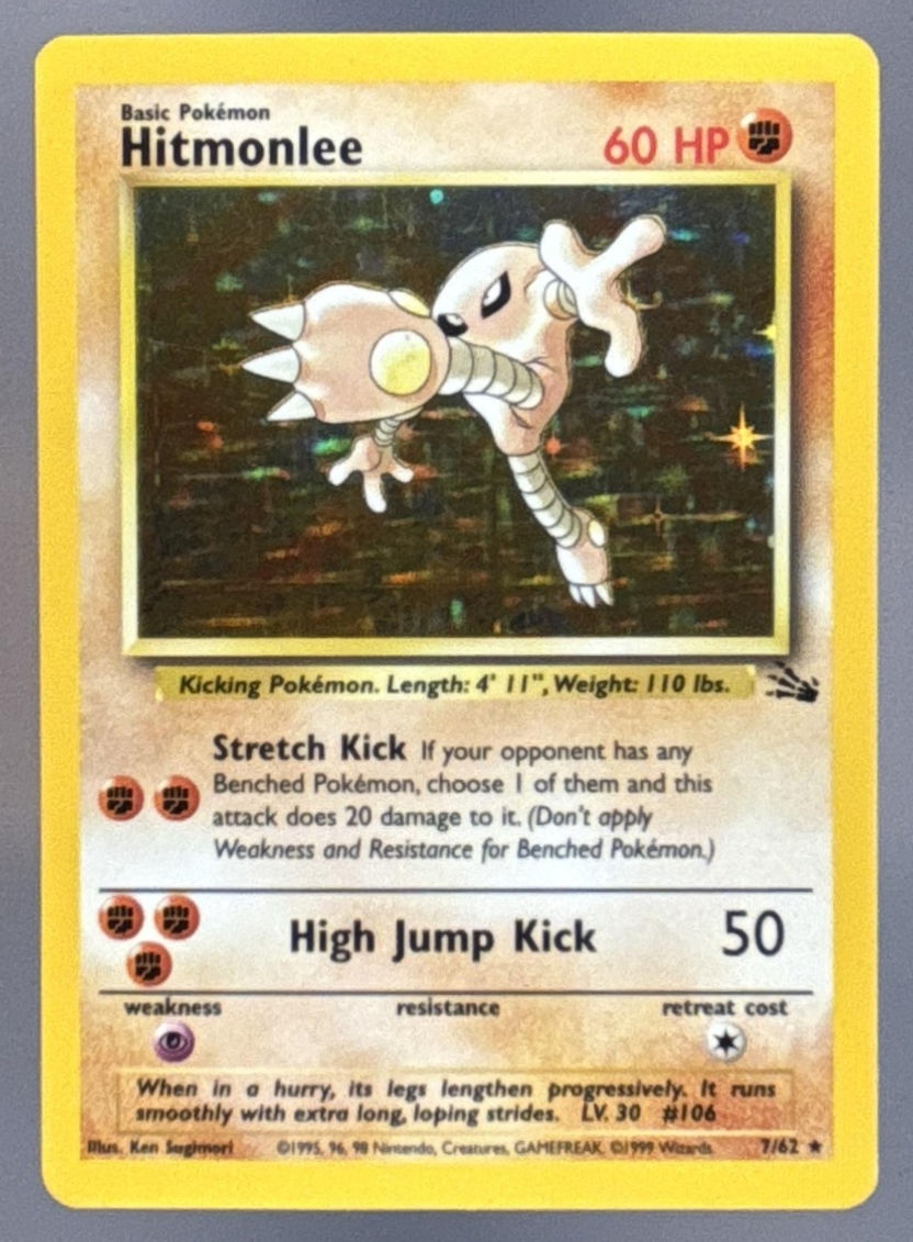 1999 Pokemon Gaming Fossil 1st Edition Hitmonlee #7/62 -- NM
