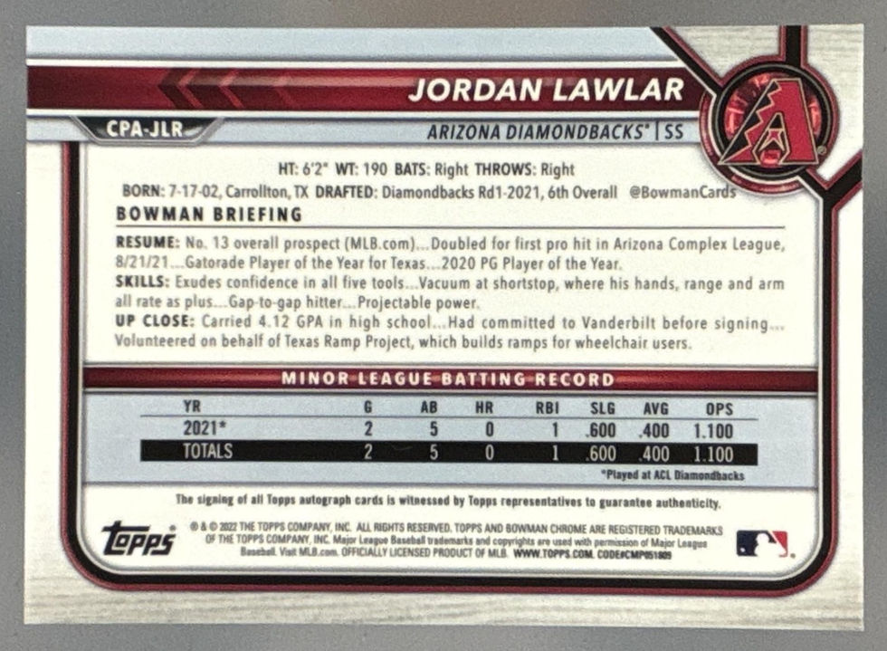 Thumbnail: 2022 Bowman Jordan Lawlar Chrome Auto Green Shimmer Refractor /99 #CPA-JLR