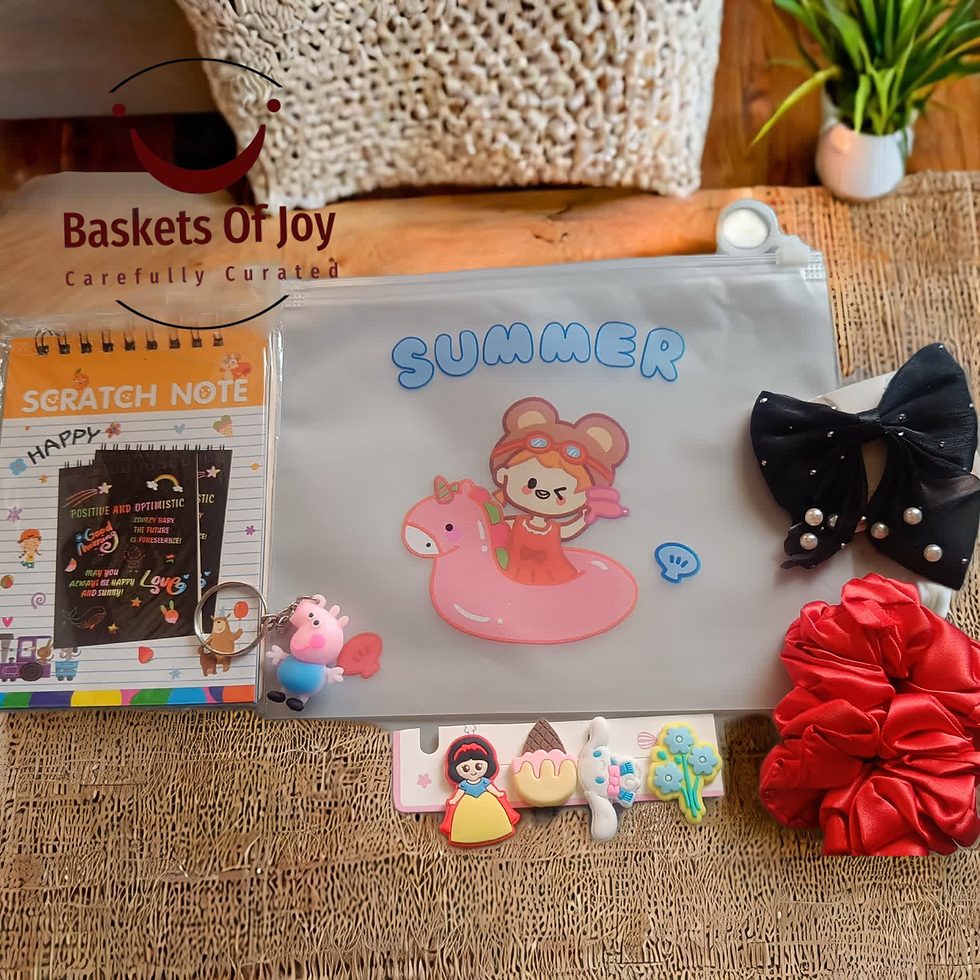 Summer-themed stationery gift set: scratch notes, pouch, hair accessories