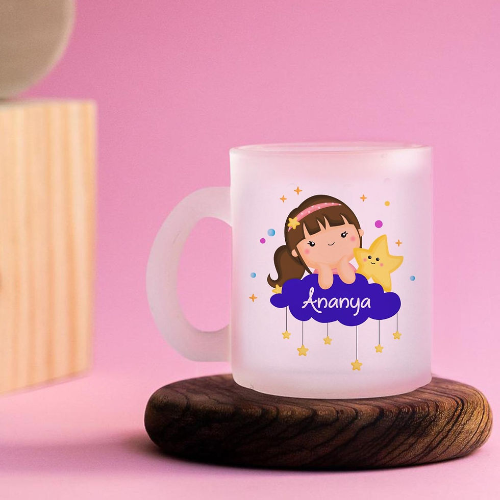 Personalised frosted mug with girl and star design, Ananya