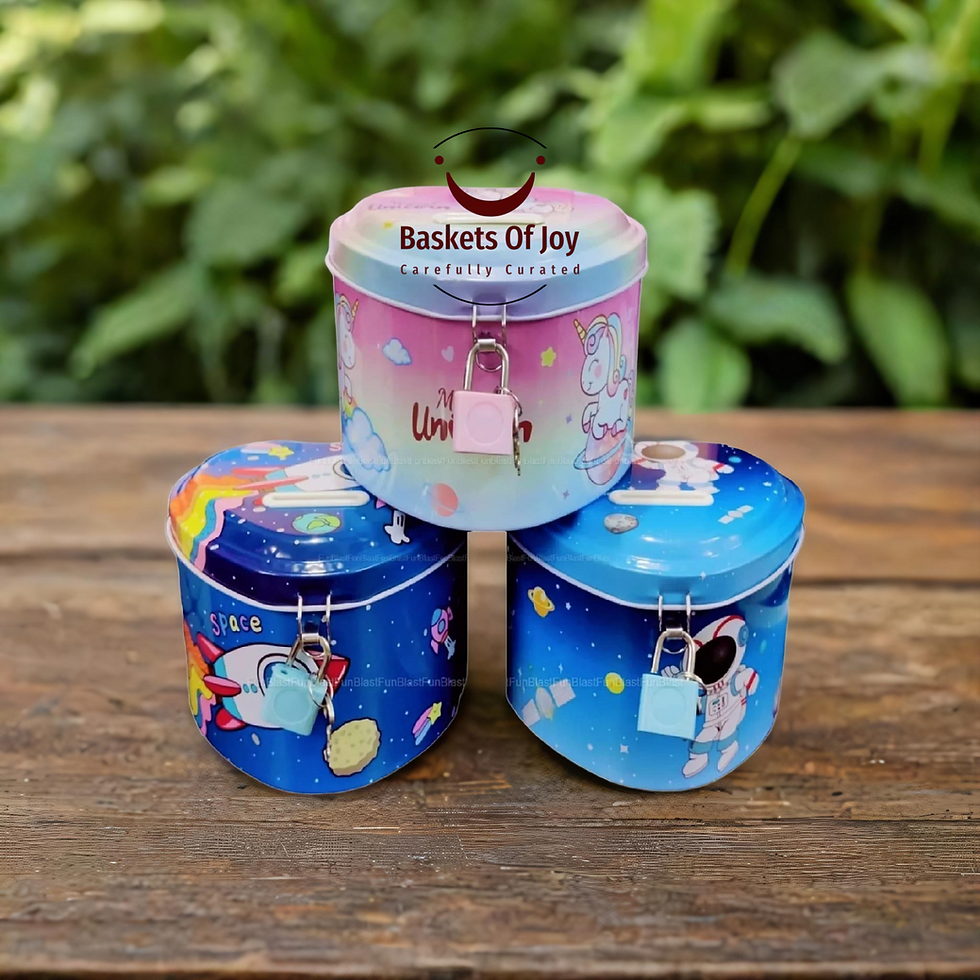 Three cute unicorn and astronaut coin banks