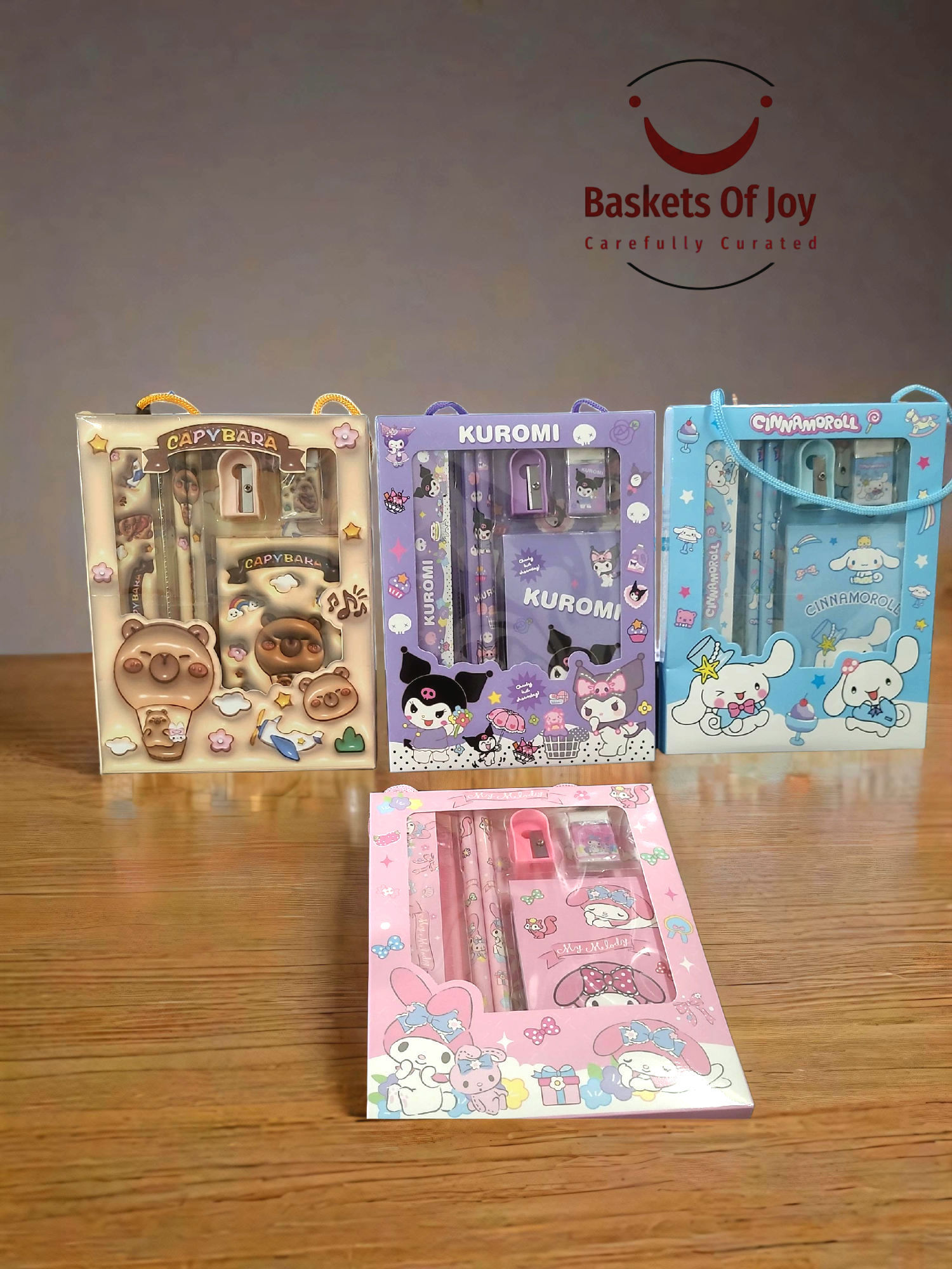 Three stationery gift sets: Kuromi, My Melody, Rilakkuma