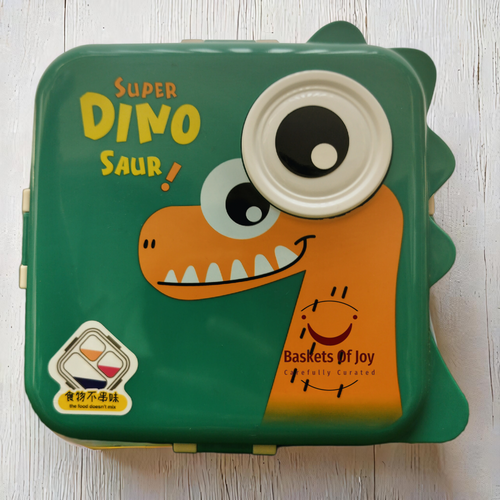 Dinosaur square steel lunch box with three sections