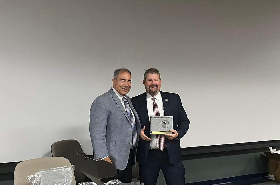 Oklahoma Bar Association's 2025 Prosecutor award is being presented to District 27 District Attorney, Jack Thorp.