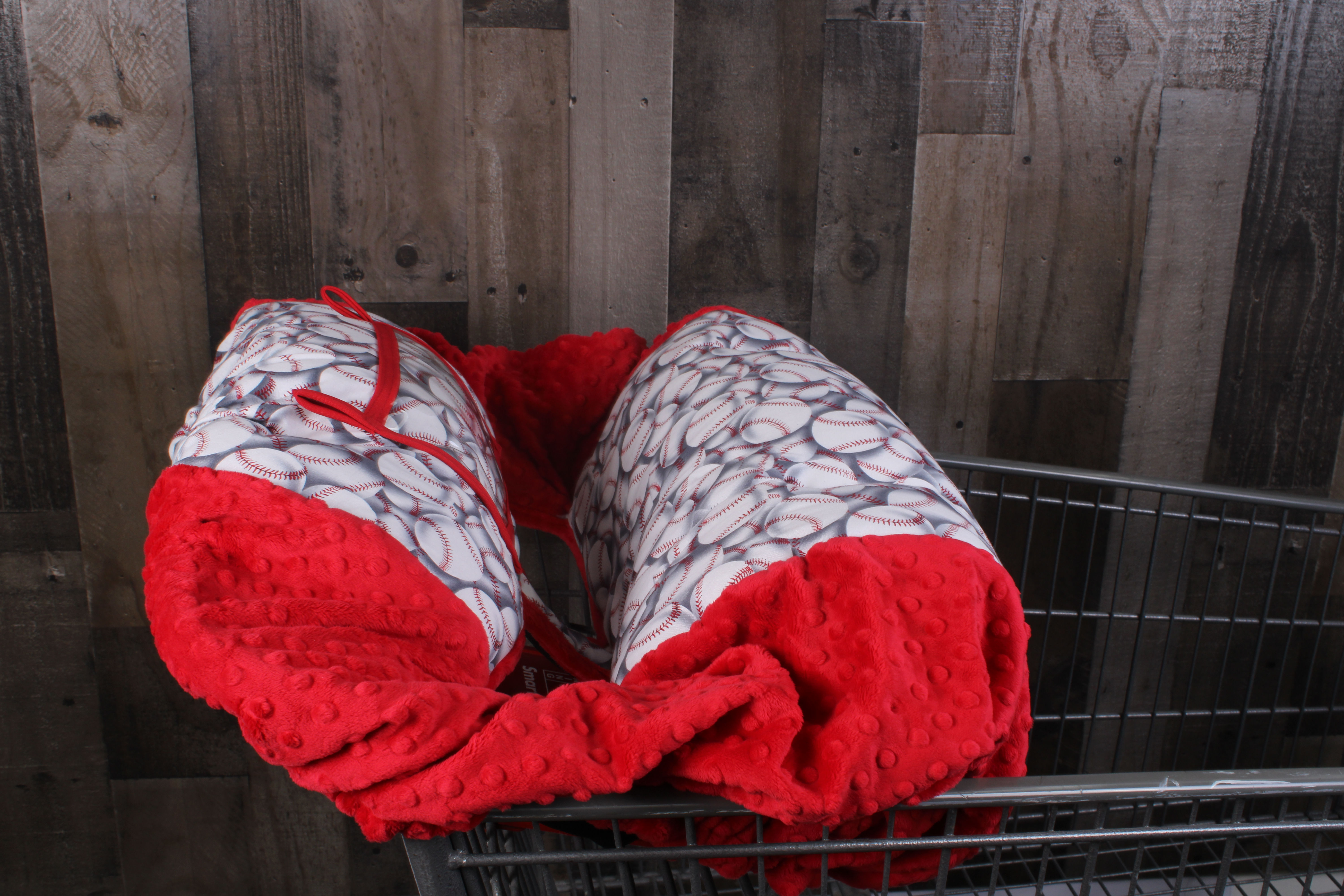 Shopping Cart Cover- Baseballs/ Red