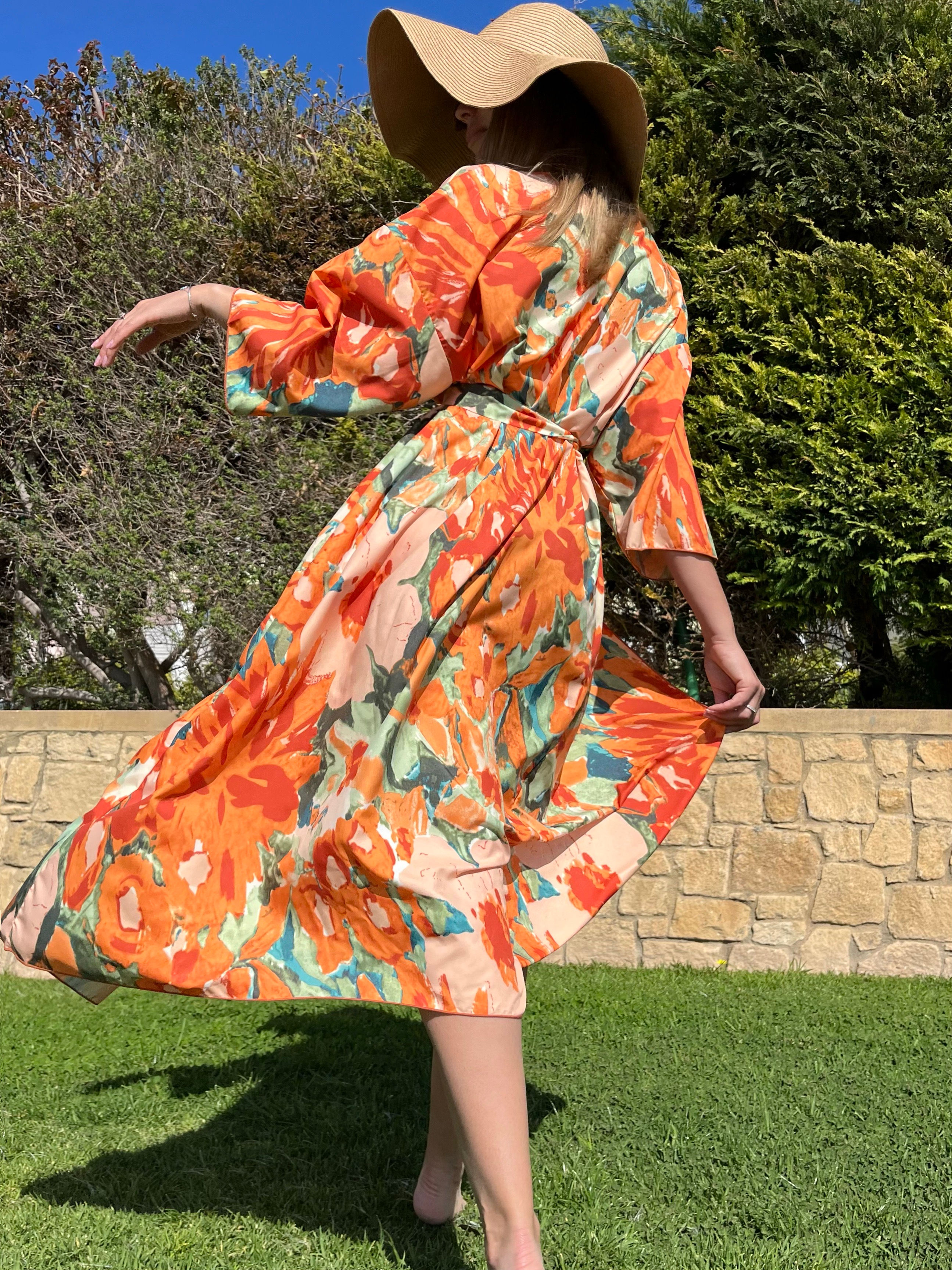 Orange flovers beach dress