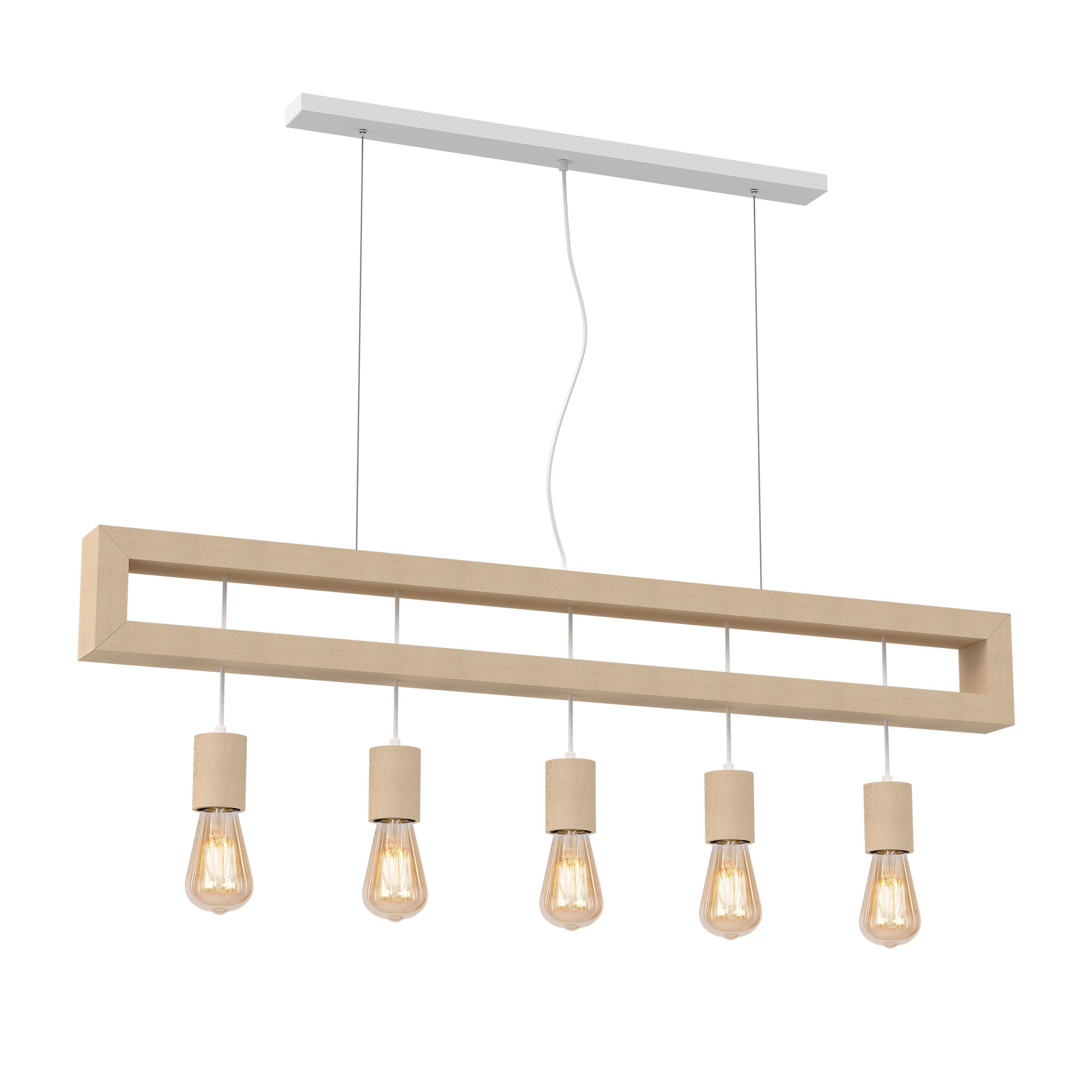 Suspension LED 'SaintPaër' 5 xE27 Bois + Métal Sans Ampoule