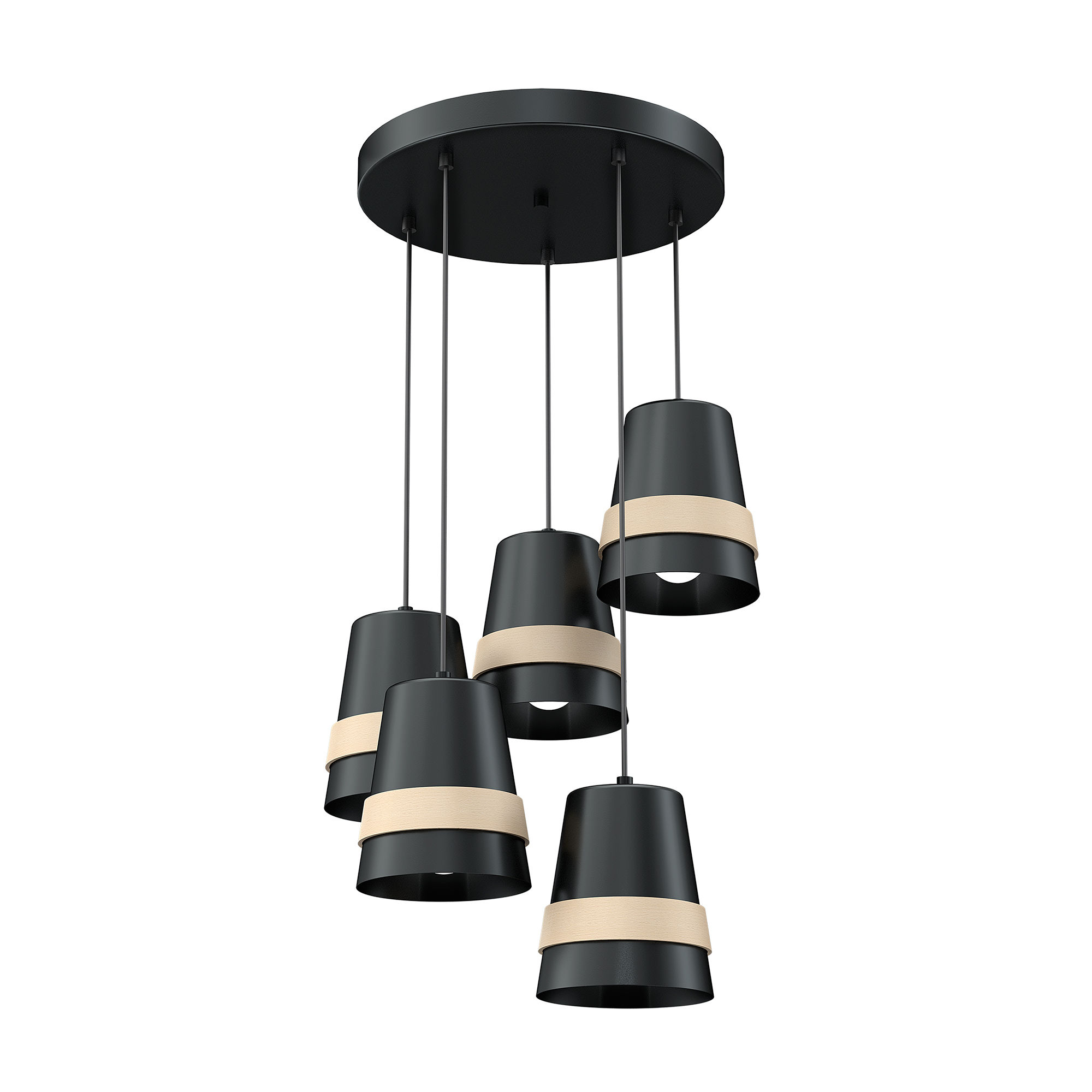 Suspension LED 'Hesdinnezia' 5 xE27 Métal + Bois Sans Ampoule