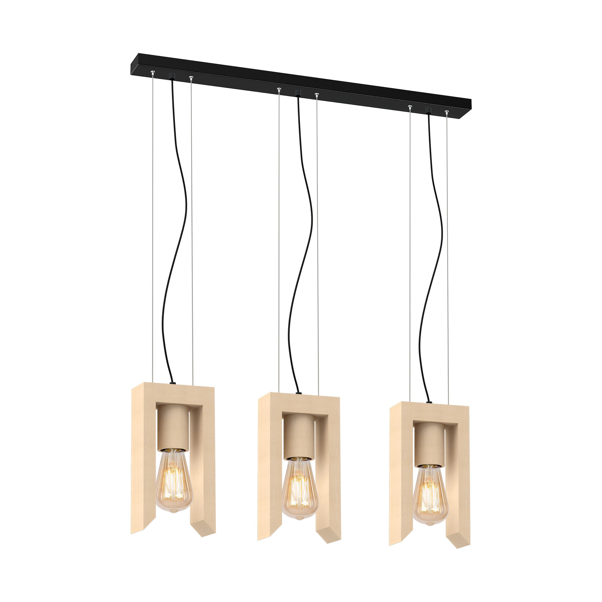Suspension LED 'SaintPierreenPort' 3 xE27 Bois + Métal Sans Ampoule