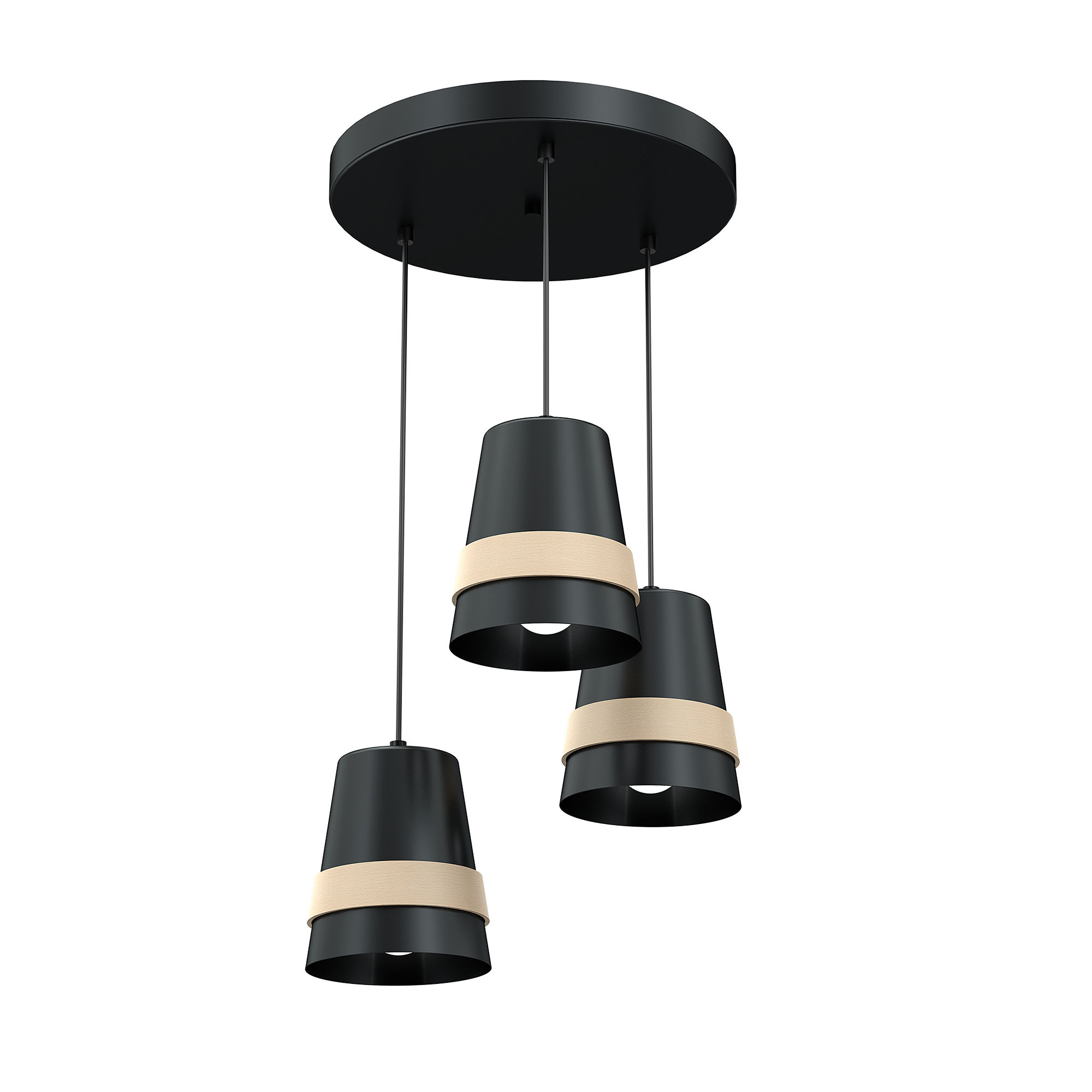 Suspension LED 'Hesdinnezia' 3 xE27 Métal + Bois Sans Ampoule