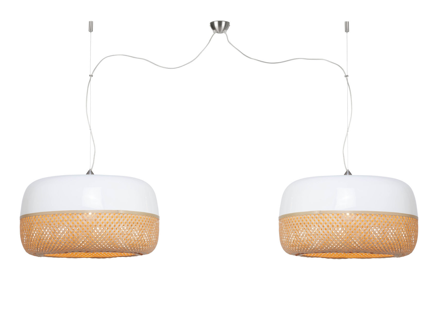Suspension LED 'Héronchelles' Bambou Ø60x33cm Abat Jour Double