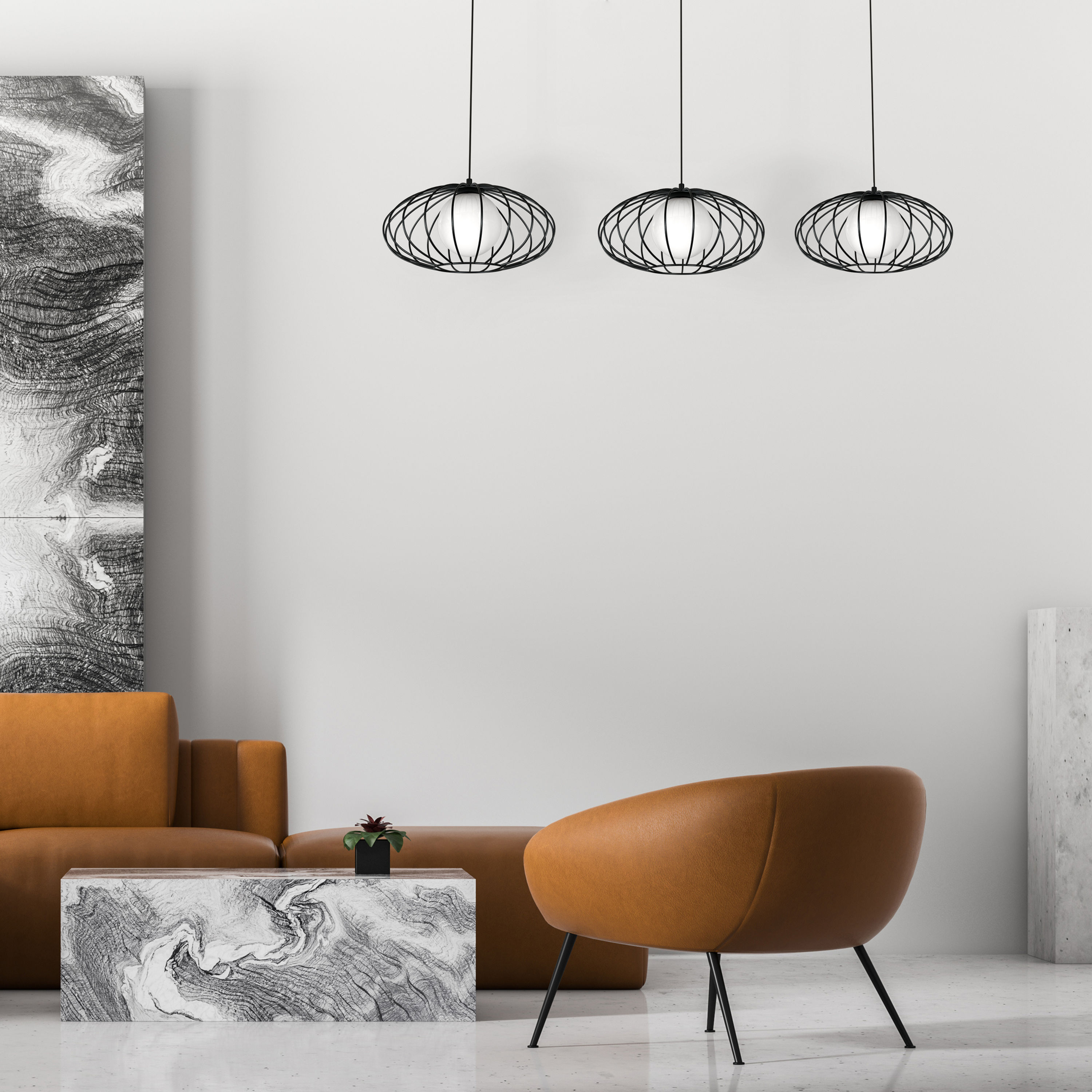 Suspension LED 'ForgeslesEaux' 3 xE27 Métal + Verre Sans Ampoule