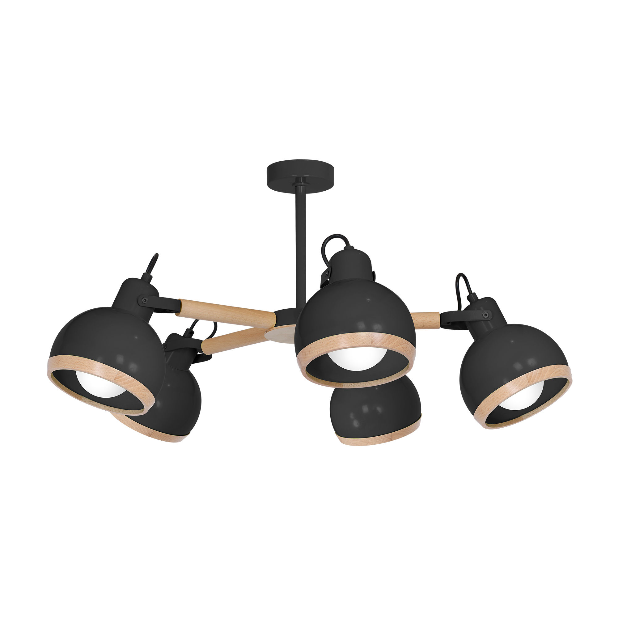 Suspension LED 'Urdès' 5 xE27 Métal + Bois Sans Ampoule