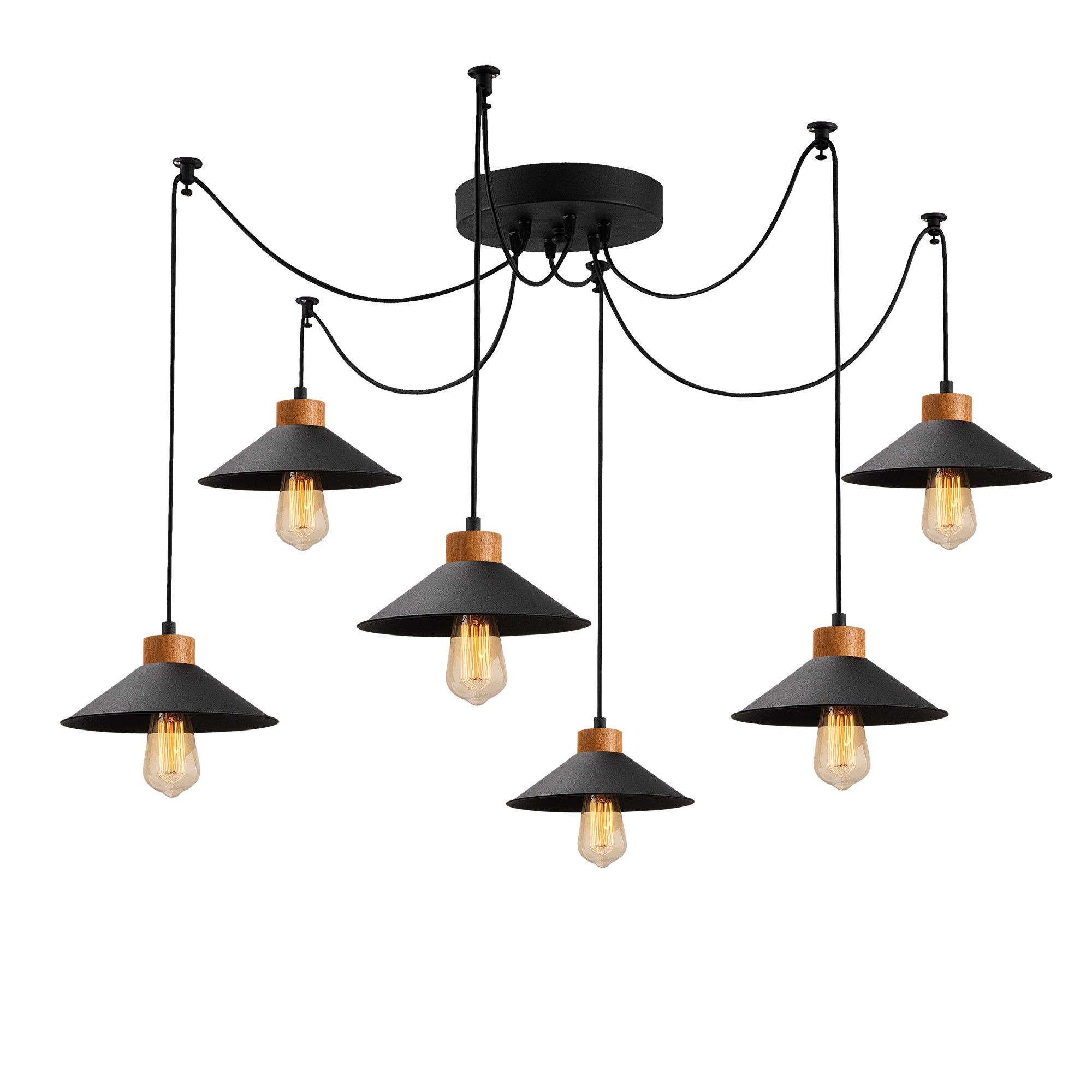 Suspension LED 'Hagetaubin' Noir 6 x E27