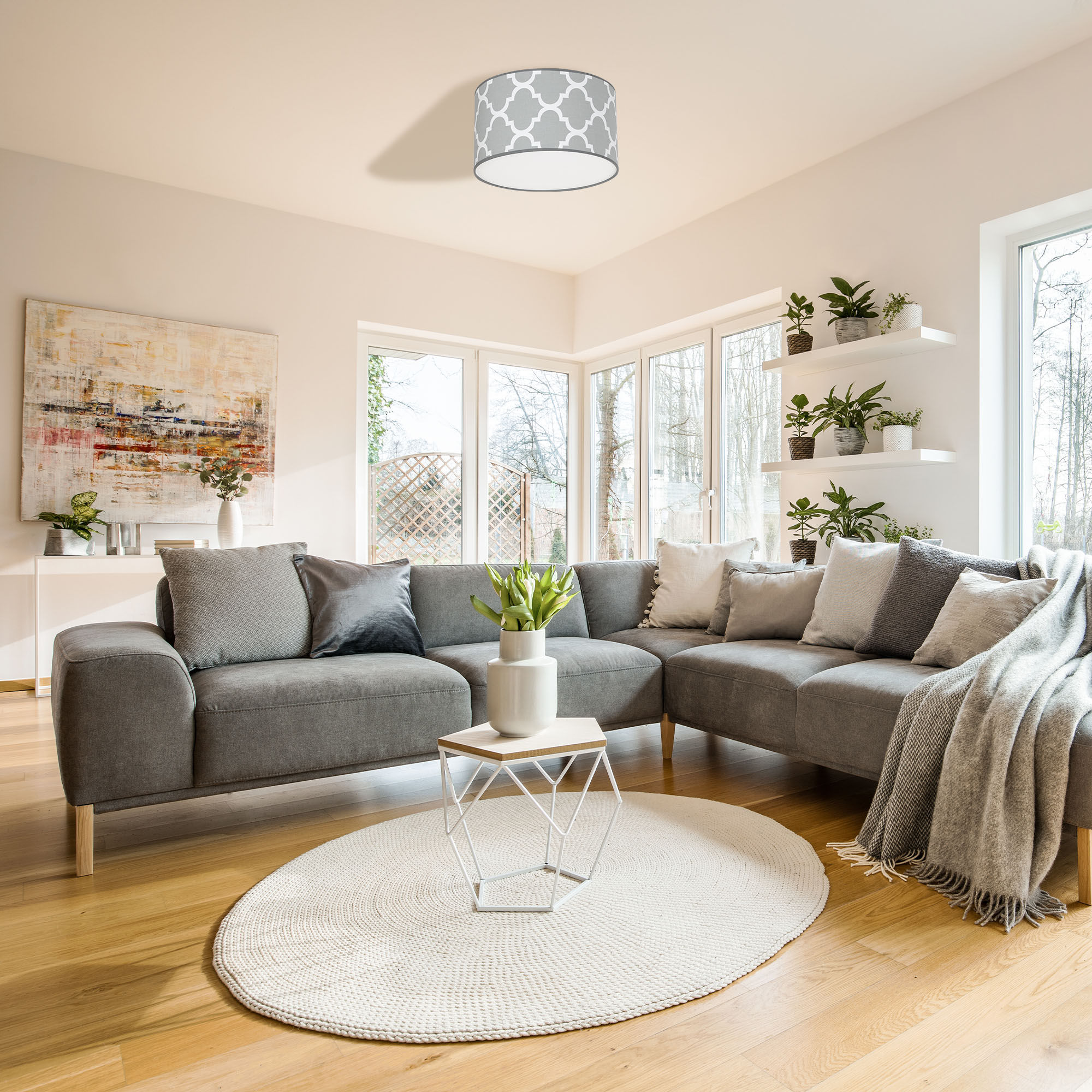 Plafonnier LED 'Eu' 1 xE27 Textile + Métal Sans Ampoule