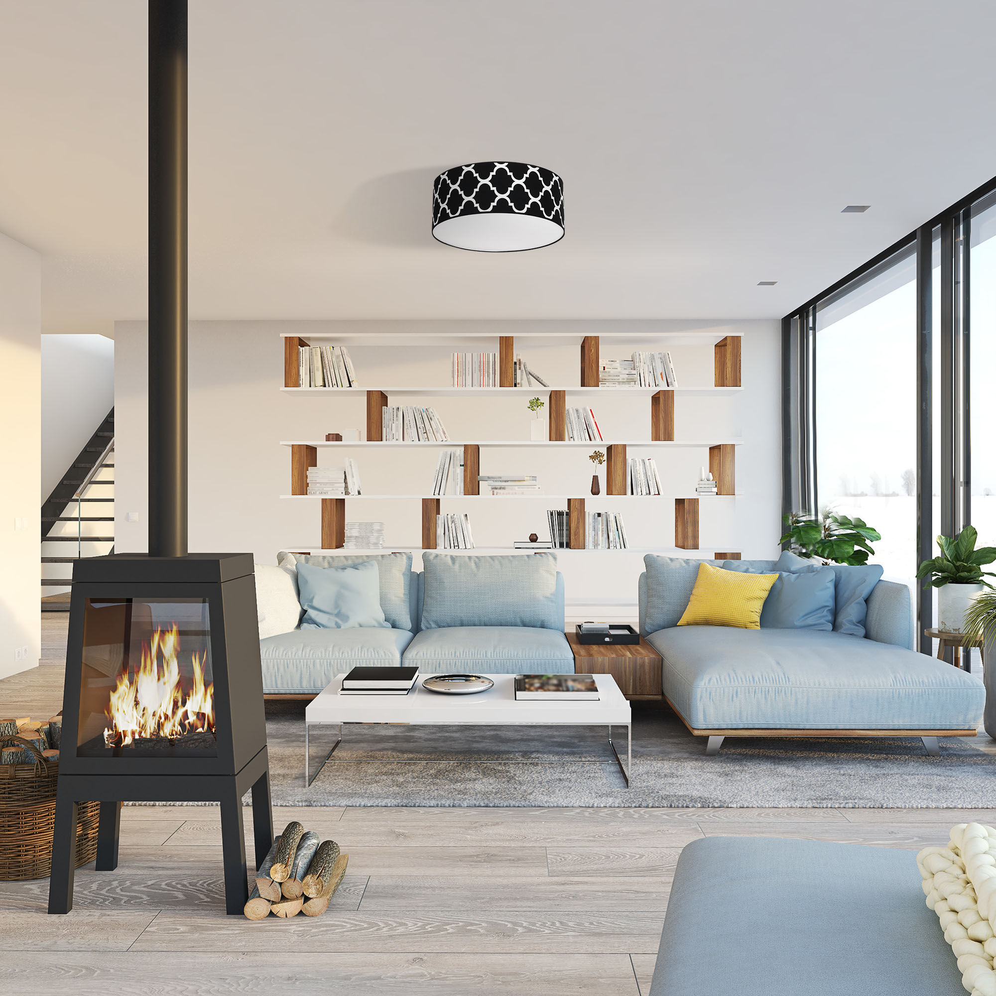 Plafonnier LED 'Eu' 3 xE27 Textile + Métal Sans Ampoule