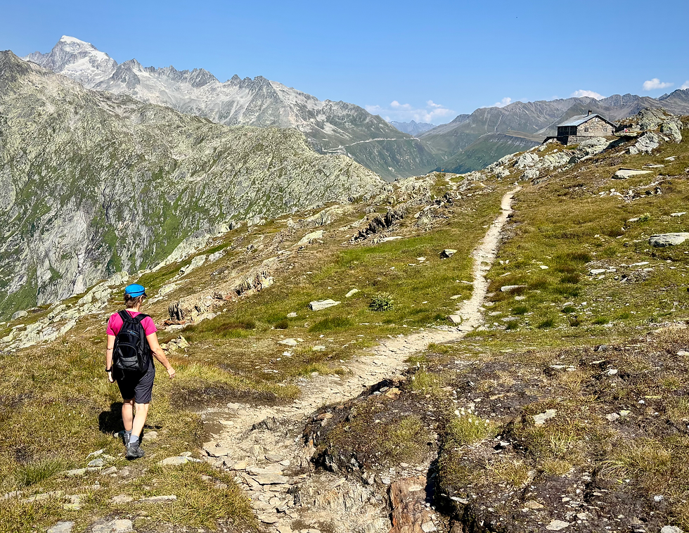 Die letzten noch gemütlichen Meter bis zur Husegg Hütte. Rechts davon könnt ihr direkt den Weg hoch zum Sidelhorn gehen, hinter der Hütte gehts runter zum Grimselpass.