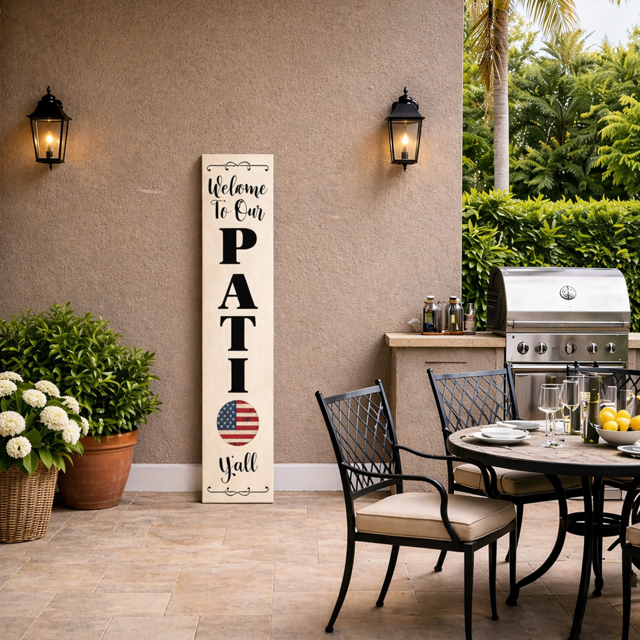 Welcome To Our Patio Y'all Porch Leaner with Interchangeable Magnet