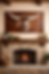 Rustic metal longhorn wall art above stone fireplace in Texas home